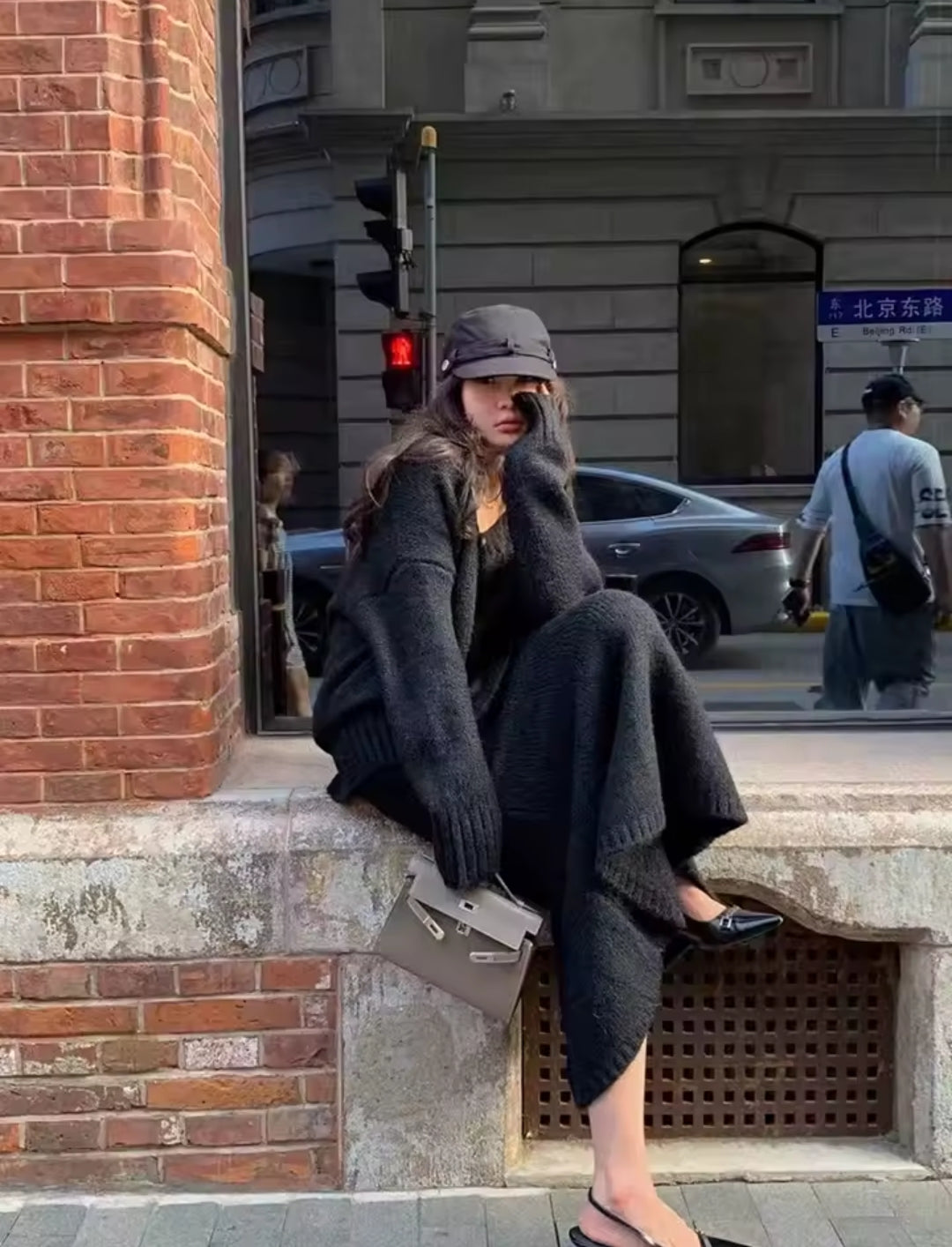 CONJUNTO DE PUNTO DE JERSEY HOLGADO CON FALDA LARGA