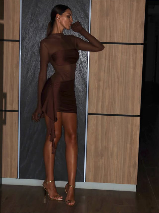 VESTIDO SEMITRANSPARENTE CON VOLANTE