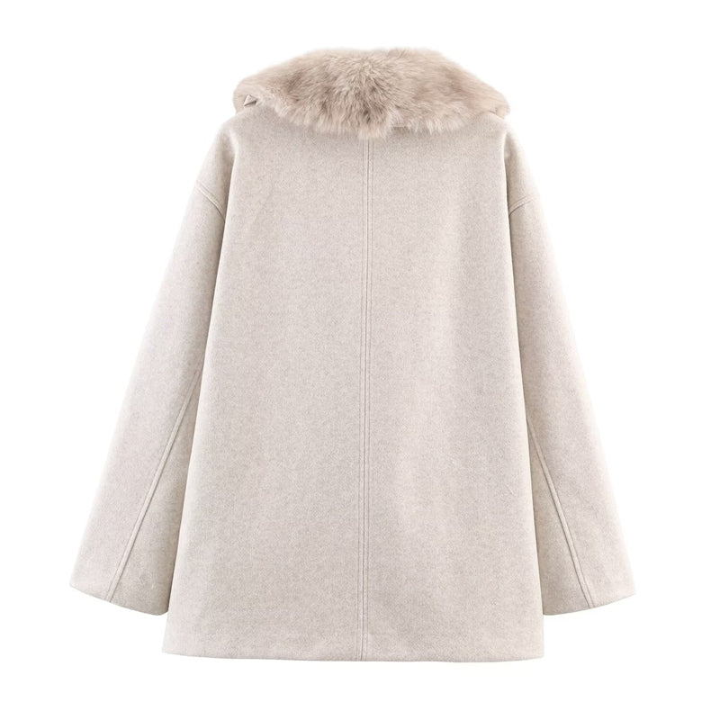 ABRIGO BEIGE  CON PELO EN EL CUELLO