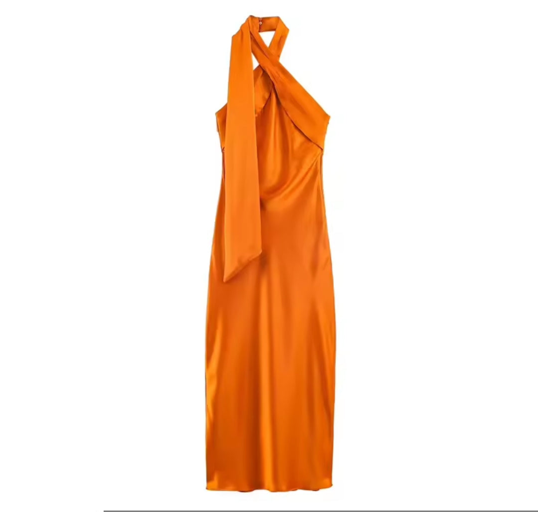 VESTIDO NARANJA SATINADO