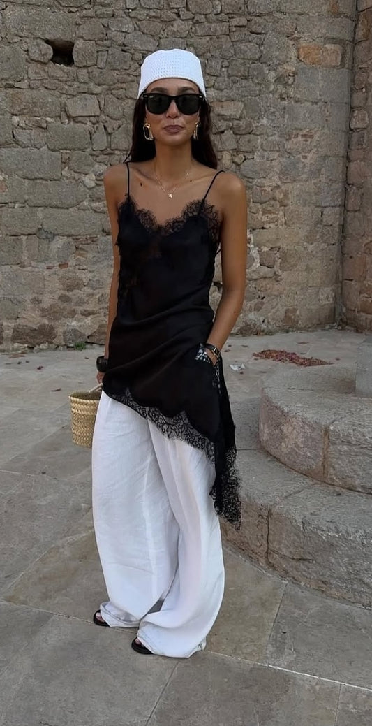 VESTIDO SATINADO DETALLE LENCERO